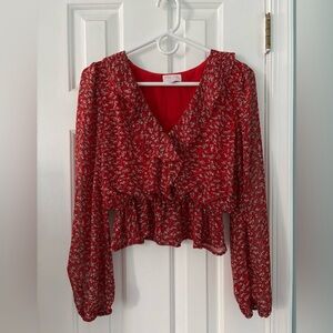 Pink Lily Floral Red Women's Top